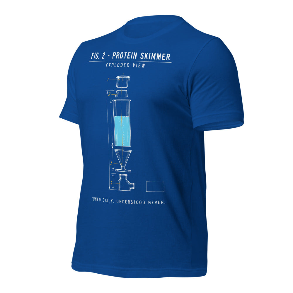 Protein Skimmer Exploded View reef tank saltwater aquarium t-shirt — True Royal, front-right
