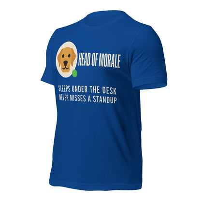 Head of Morale dog profile card unisex t-shirt — True Royal, front-right