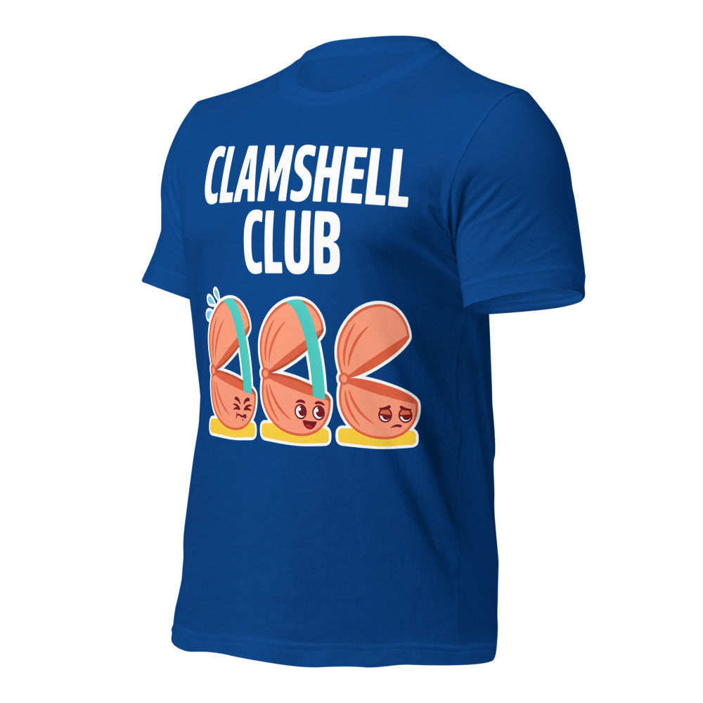 Clamshell Club funny physical therapy tee — True Royal, front-right