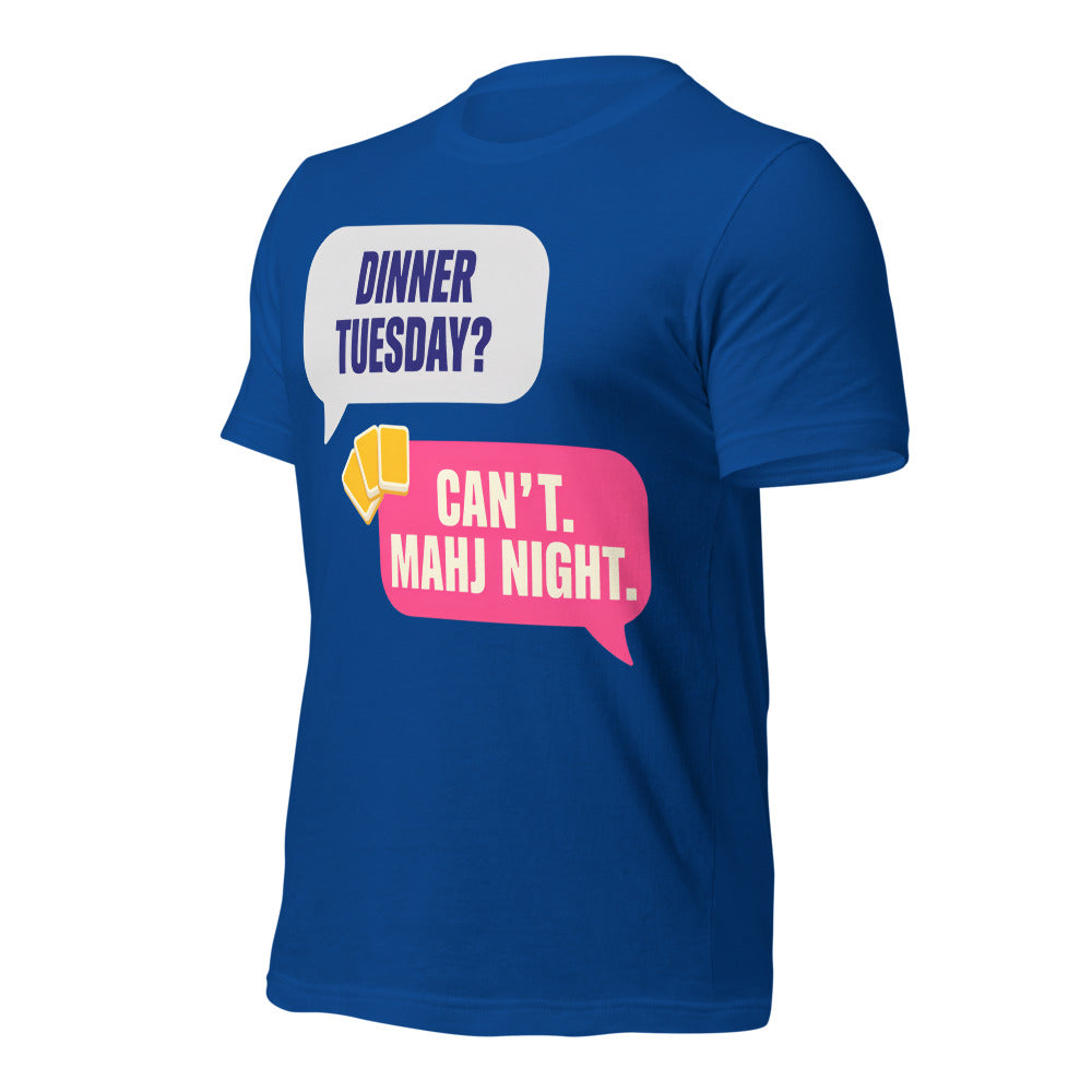 Mahj Night funny mahjong tee — True Royal, front-right