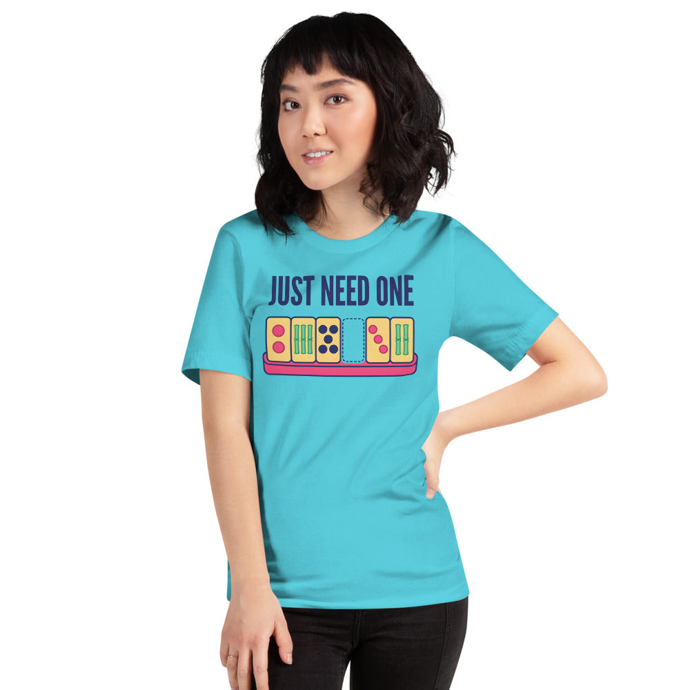 Just Need One funny mahjong tee — Turquoise, on model
