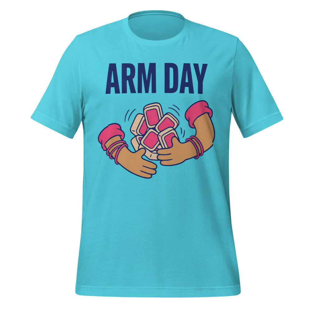 Arm Day funny mahjong tee — Turquoise, front
