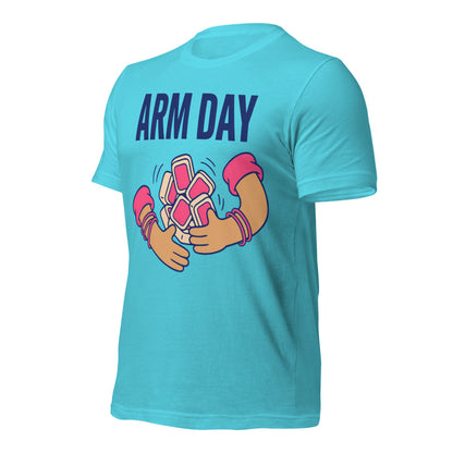Arm Day funny mahjong tee — Turquoise, front-right
