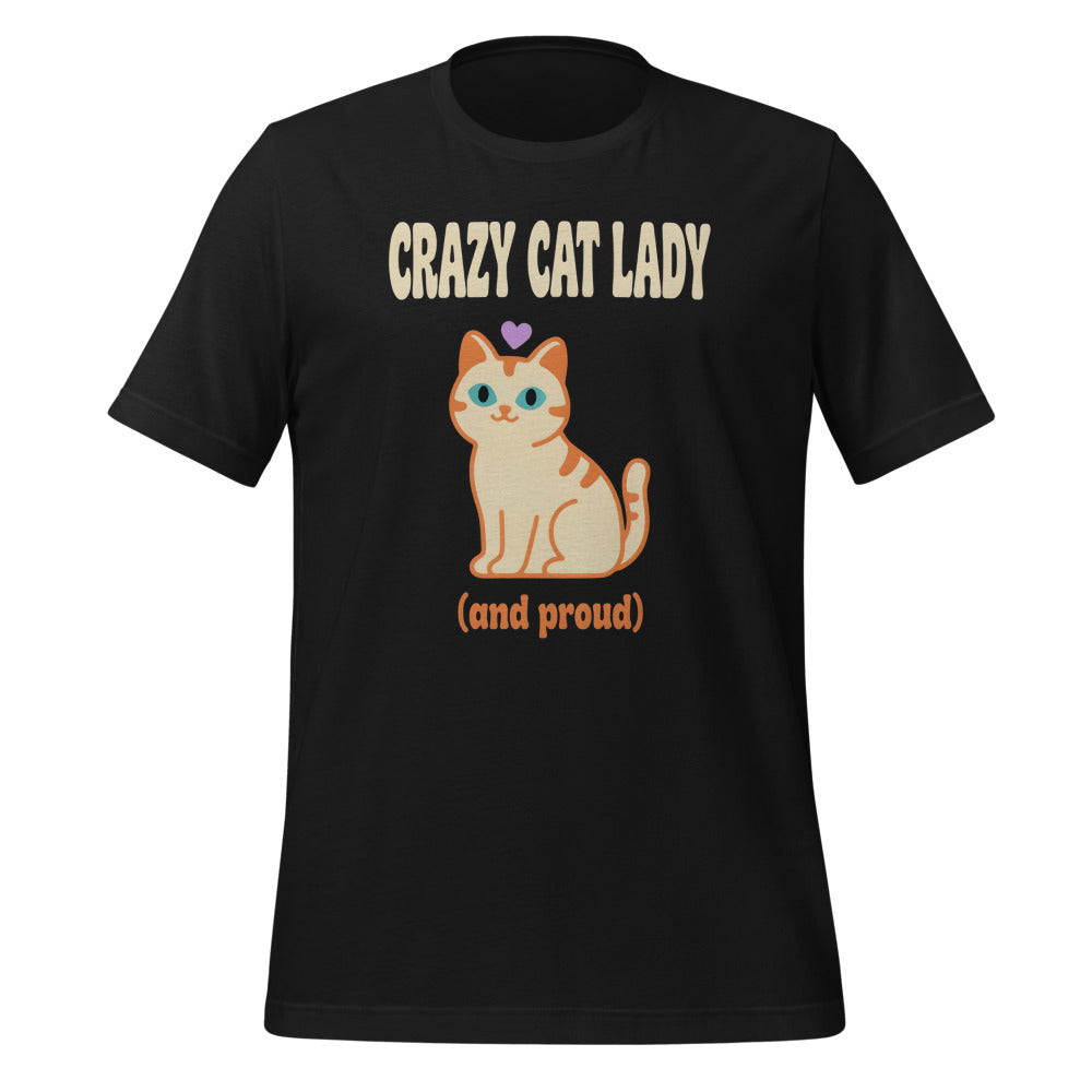 Crazy Cat Lady and Proud retro Y2K tee — Vintage Black, front