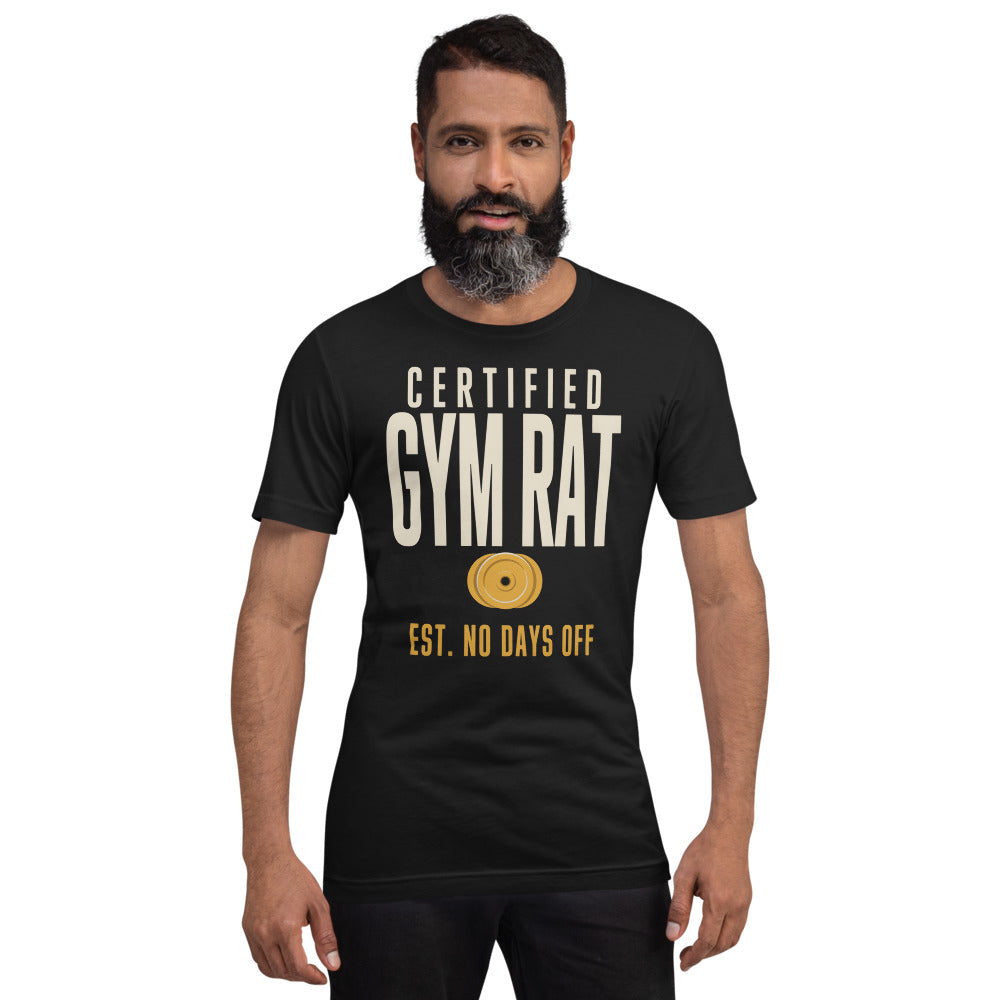 Certified Gym Rat vintage athletic tee — Vintage Black, on model
