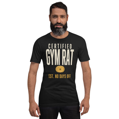 Certified Gym Rat vintage athletic tee — Vintage Black, on model