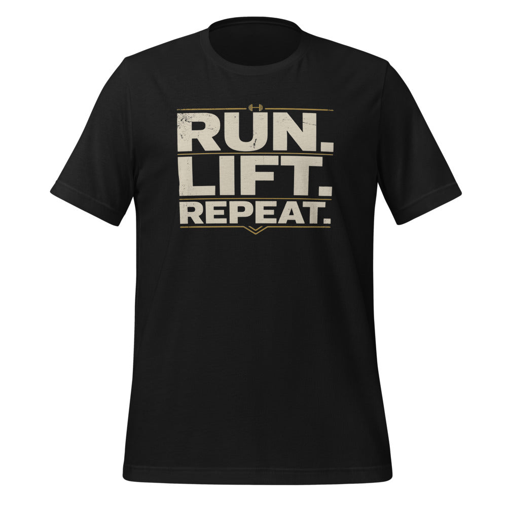 Run Lift Repeat vintage athletic tee — Vintage Black, front