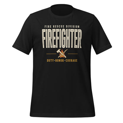 Firefighter collegiate wordmark retro fire-rescue tee — Vintage Black, front