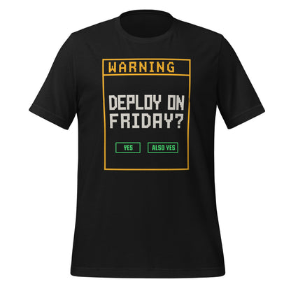 Deploy On Friday programmer tee — Vintage Black, front