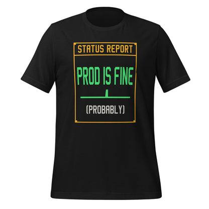 Prod Is Fine programmer tee — Vintage Black, front