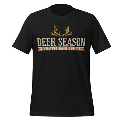 Deer Season My Favorite Holiday deer hunting tee — Vintage Black, front