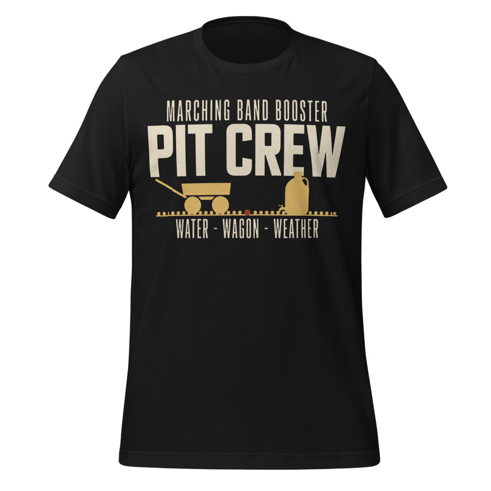 Pit Crew marching band booster t-shirt — Vintage Black, front