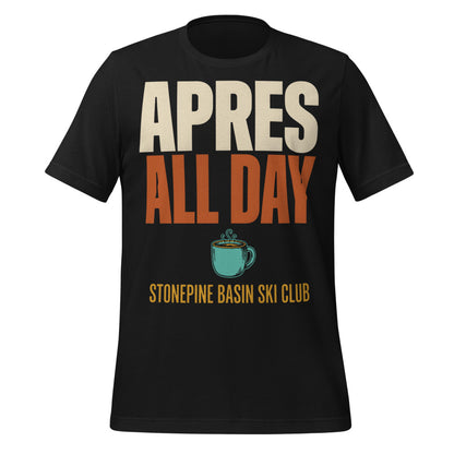 Après All Day Stonepine Basin Ski Club retro apres-ski t-shirt — Vintage Black, front