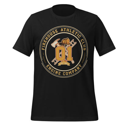 Firehouse Athletic Club retro firefighter emblem tee — Vintage Black, front