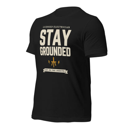 Stay Grounded funny electrician tee — Vintage Black, front-right