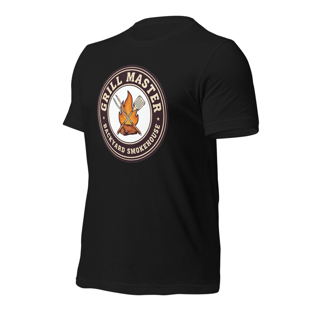 Grill Master retro backyard smokehouse tee — Vintage Black, front-right