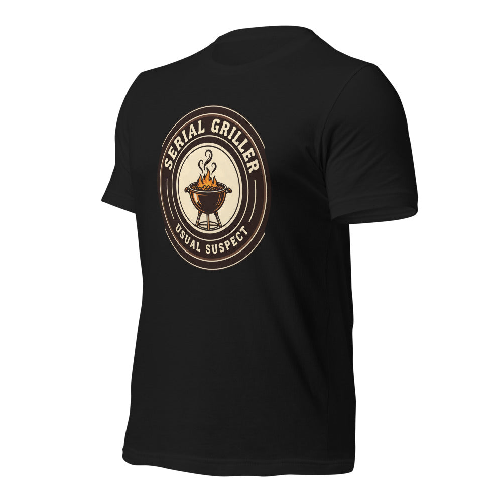 Serial Griller funny BBQ tee — Vintage Black, front-right