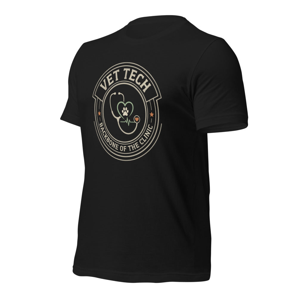 Vet Tech Crest retro veterinary technician tee — Vintage Black, front-right