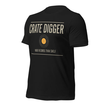 Crate Digger vinyl record tee — Vintage Black, front-right