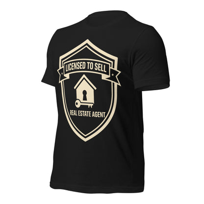 Licensed to Sell real estate agent tee — Vintage Black, front-right