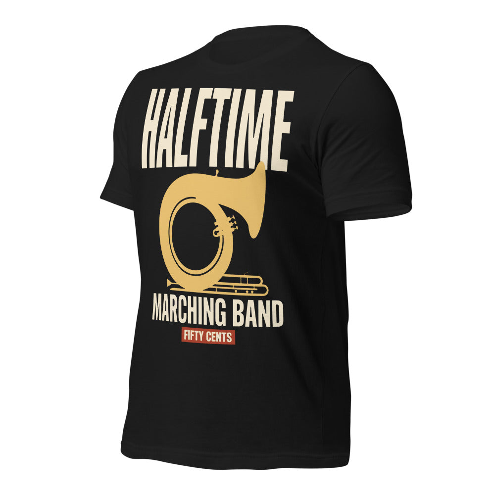 Official Halftime vintage marching band t-shirt — Vintage Black, front-right