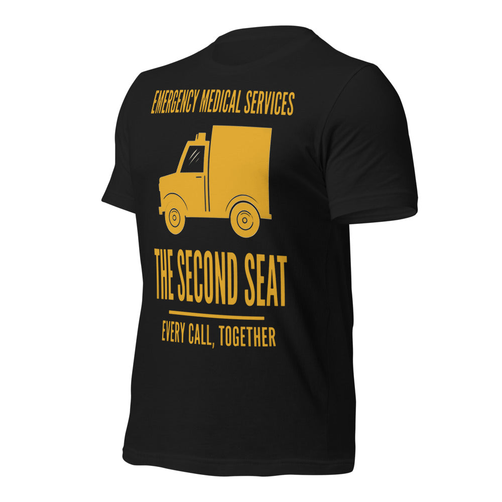 The Second Seat EMS paramedic tee — Vintage Black, front-right