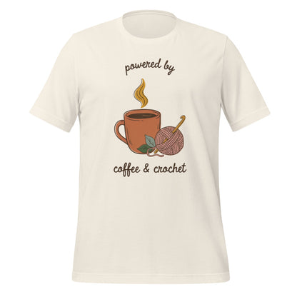 Powered by Coffee and Crochet cottagecore crochet tee — Vintage White, front