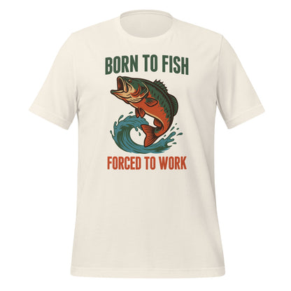 Born to Fish Forced to Work retro fishing humor tee — Vintage White, front