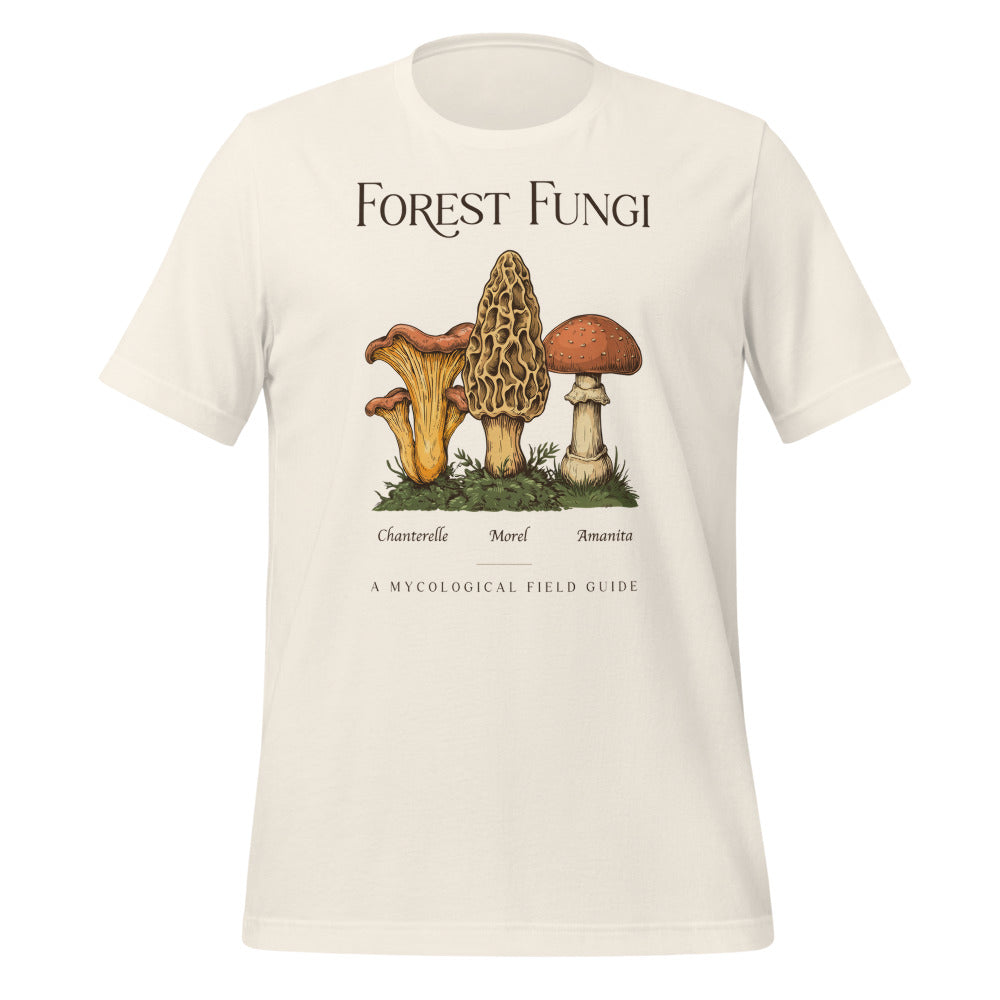 Forest Fungi vintage mushroom field guide tee — Vintage White, front