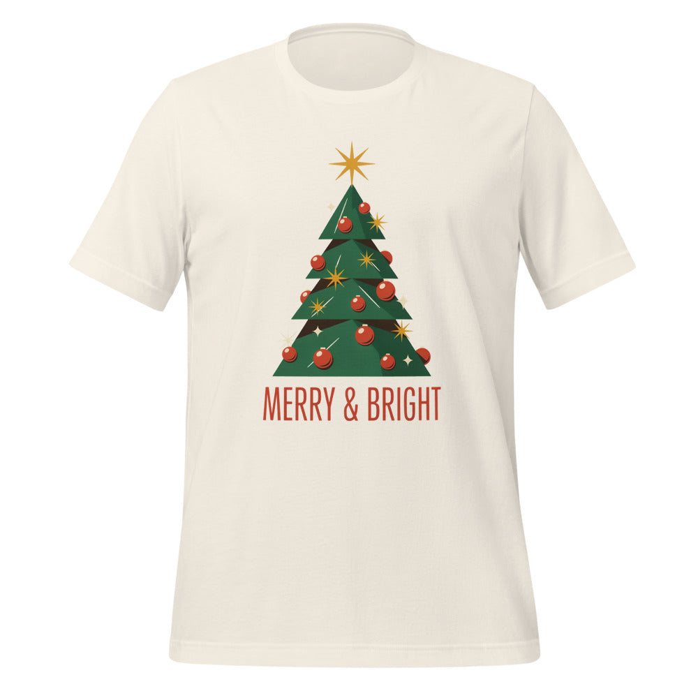 Atomic mid-century retro Christmas tree tee — Vintage White, front
