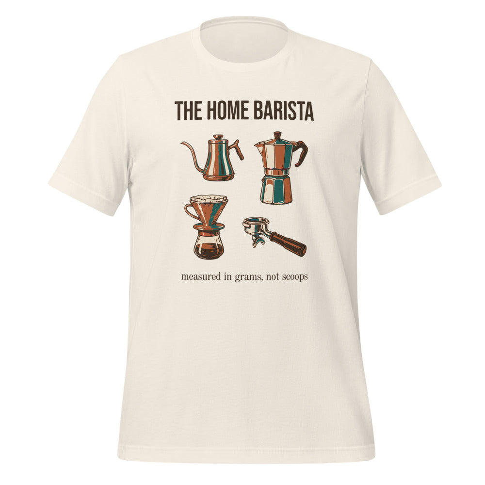 The Home Barista specialty coffee tee — Vintage White, front