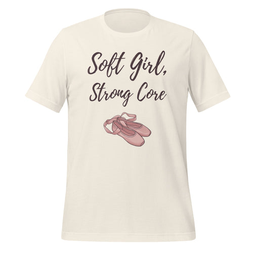 Soft Girl Strong Core Shirt, Aesthetic Pilates Tee, Coquette Pilates Gift — Ballet Slipper Pilates Tee