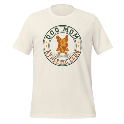 Dog Mom Athletic Club vintage varsity crest tee — Vintage White, front