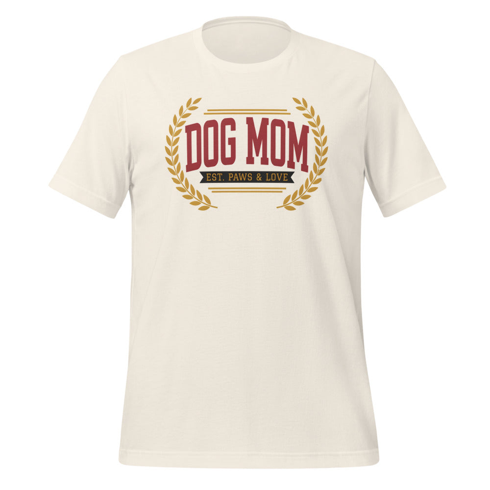 Dog Mom vintage varsity wordmark tee — Vintage White, front