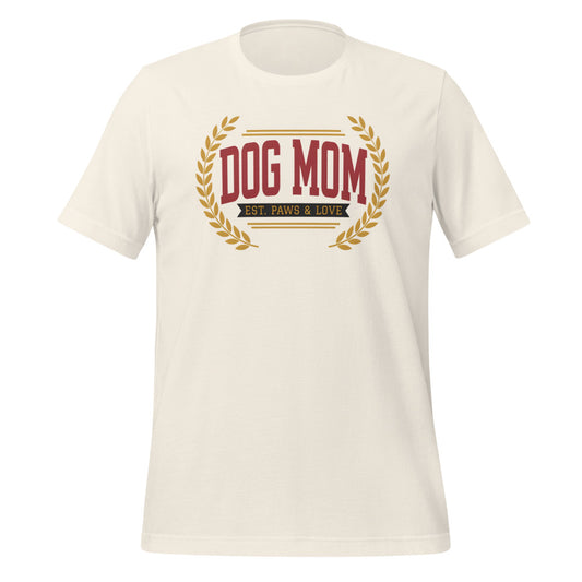 Dog Mom vintage varsity wordmark tee — Vintage White, front