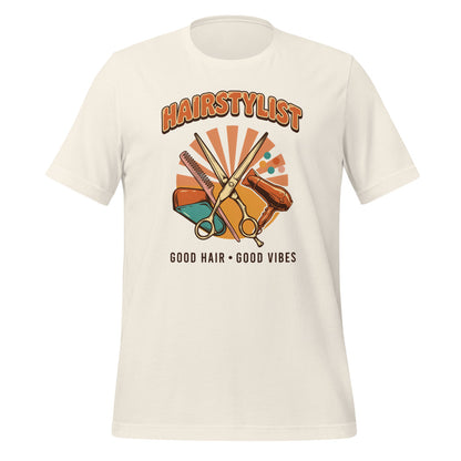Retro Salon Hairstylist good hair good vibes tee — Vintage White, front