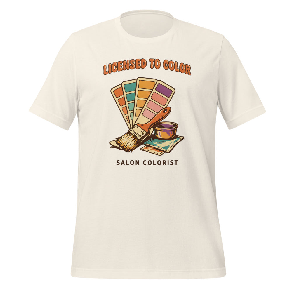 Salon colorist Licensed to Color retro tee — Vintage White, front