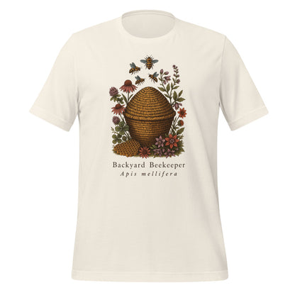 Backyard Beekeeper field-guide bee tee — Vintage White, front