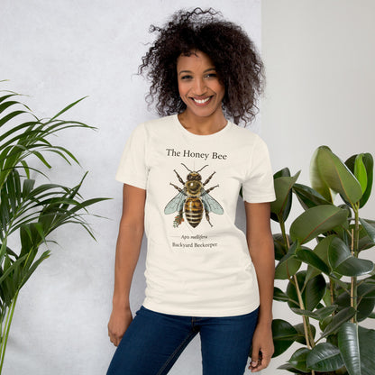 The Honey Bee Apis mellifera anatomical tee — Vintage White, on model