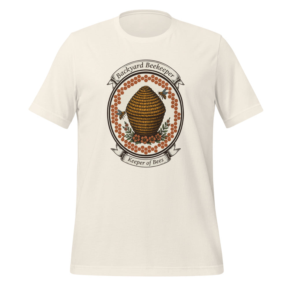 Backyard Beekeeper Keeper of Bees vintage apiary crest tee — Vintage White, front