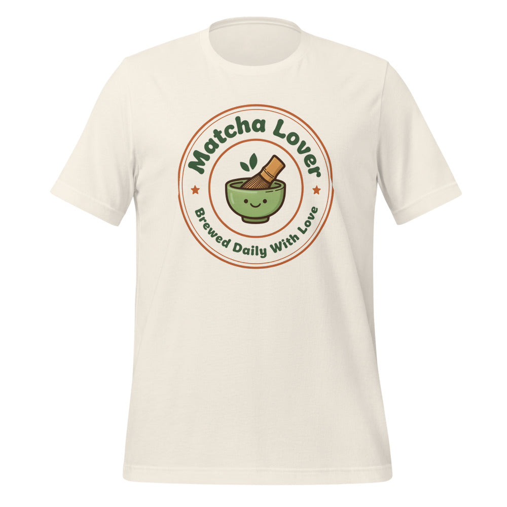 Matcha Lover retro café badge tee — Vintage White, front