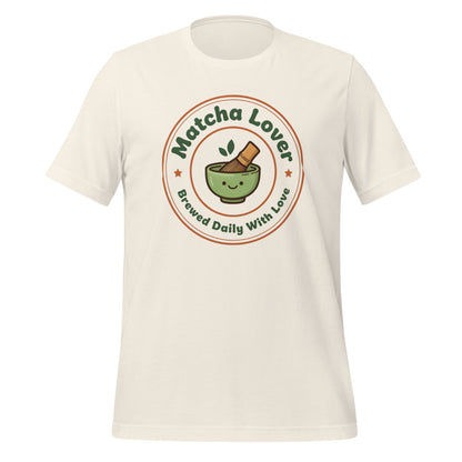 Matcha Lover retro café badge tee — Vintage White, front