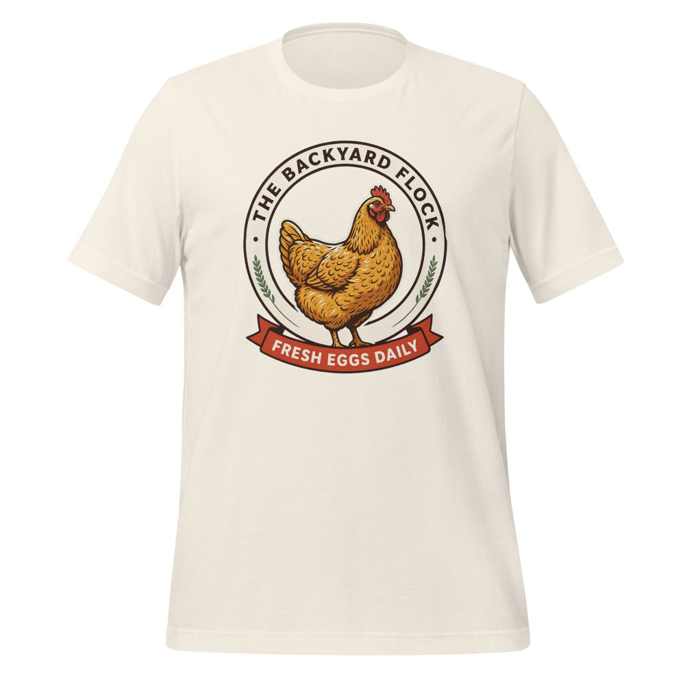 Backyard Flock heritage chicken keeper tee — Vintage White, front