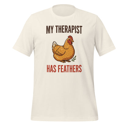 My Therapist Has Feathers funny chicken keeper tee — Vintage White, front