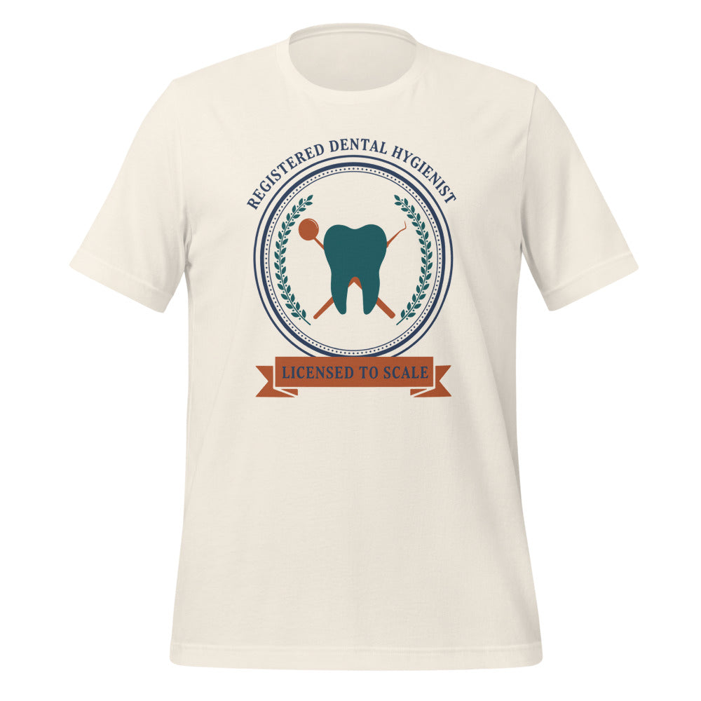 Licensed to Scale registered dental hygienist tee — Vintage White, front