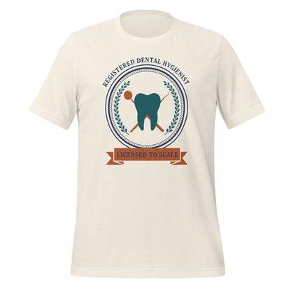 Licensed to Scale registered dental hygienist tee — Vintage White, front