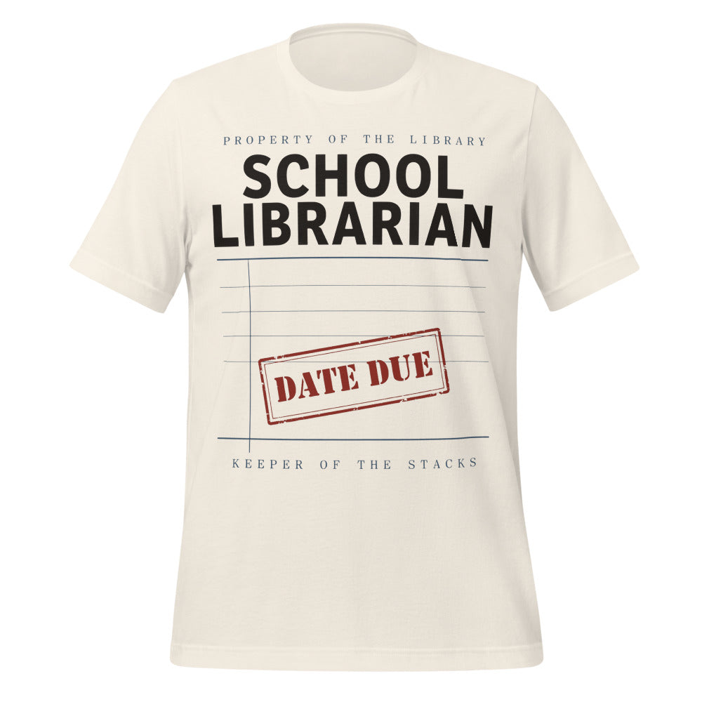 Property of the School Library card catalog school librarian tee — Vintage White, front