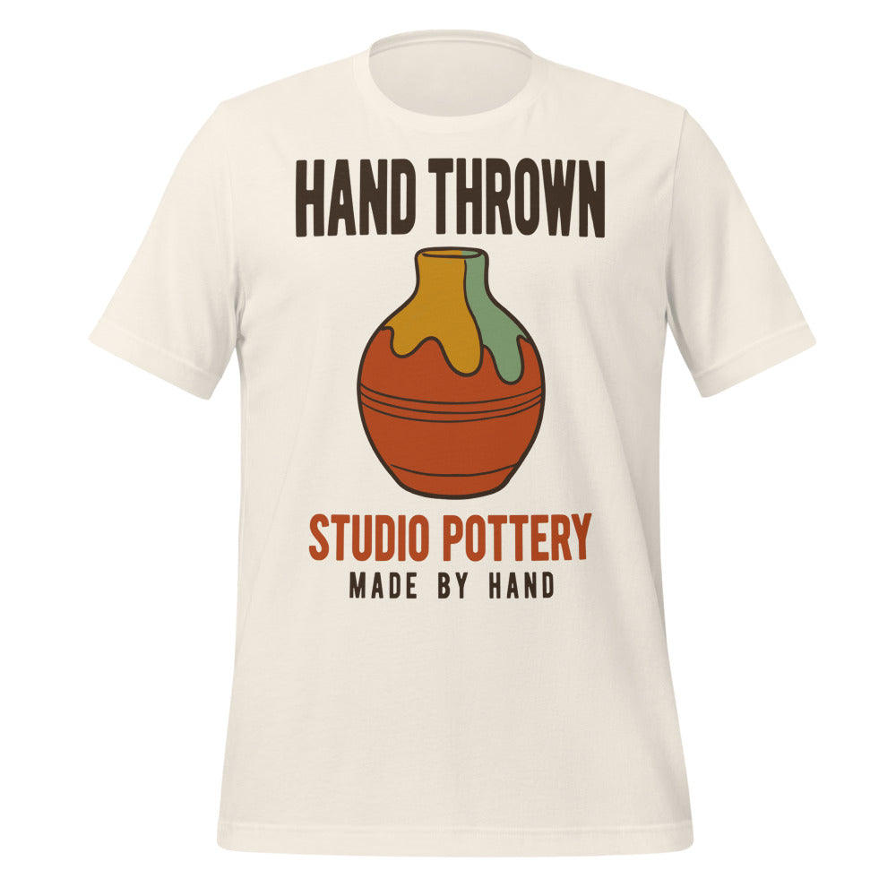 Hand Thrown Studio Pottery retro poster t-shirt — Vintage White, front