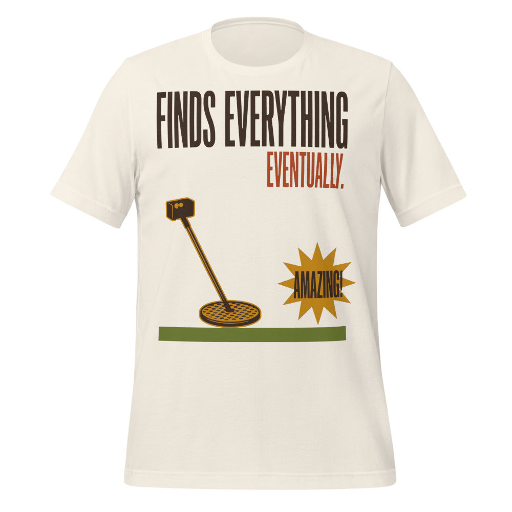 Finds Everything Eventually retro metal detecting tee — Vintage White, front