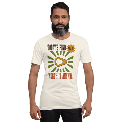 Today's Find pull tab retro metal detecting tee — Vintage White, on model